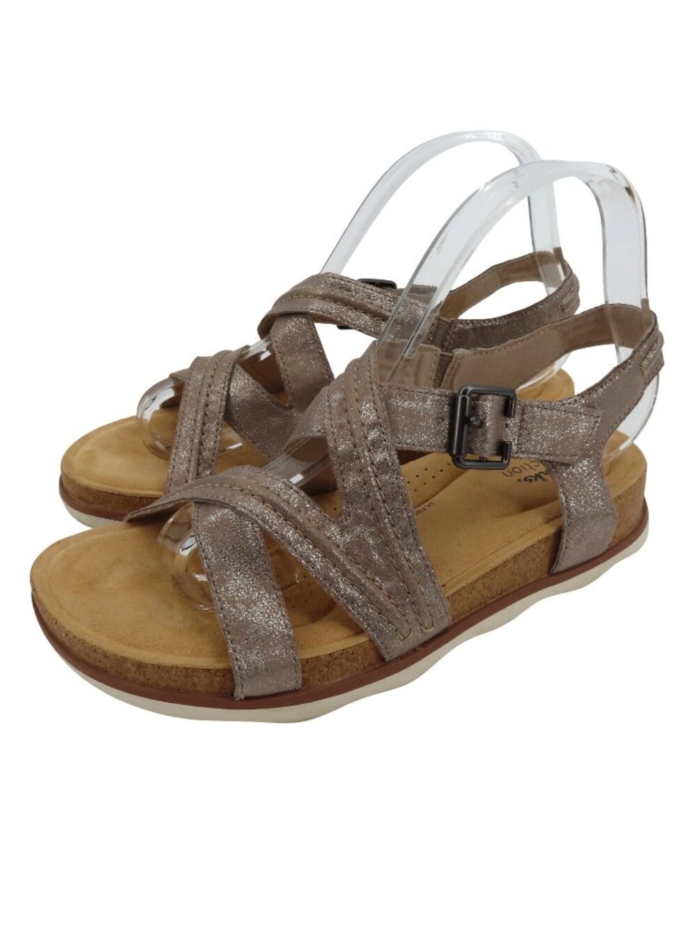 Clarks Collection Women 9M Shimmer Beige Synthetic Strappy Comfort Sandals Shoes